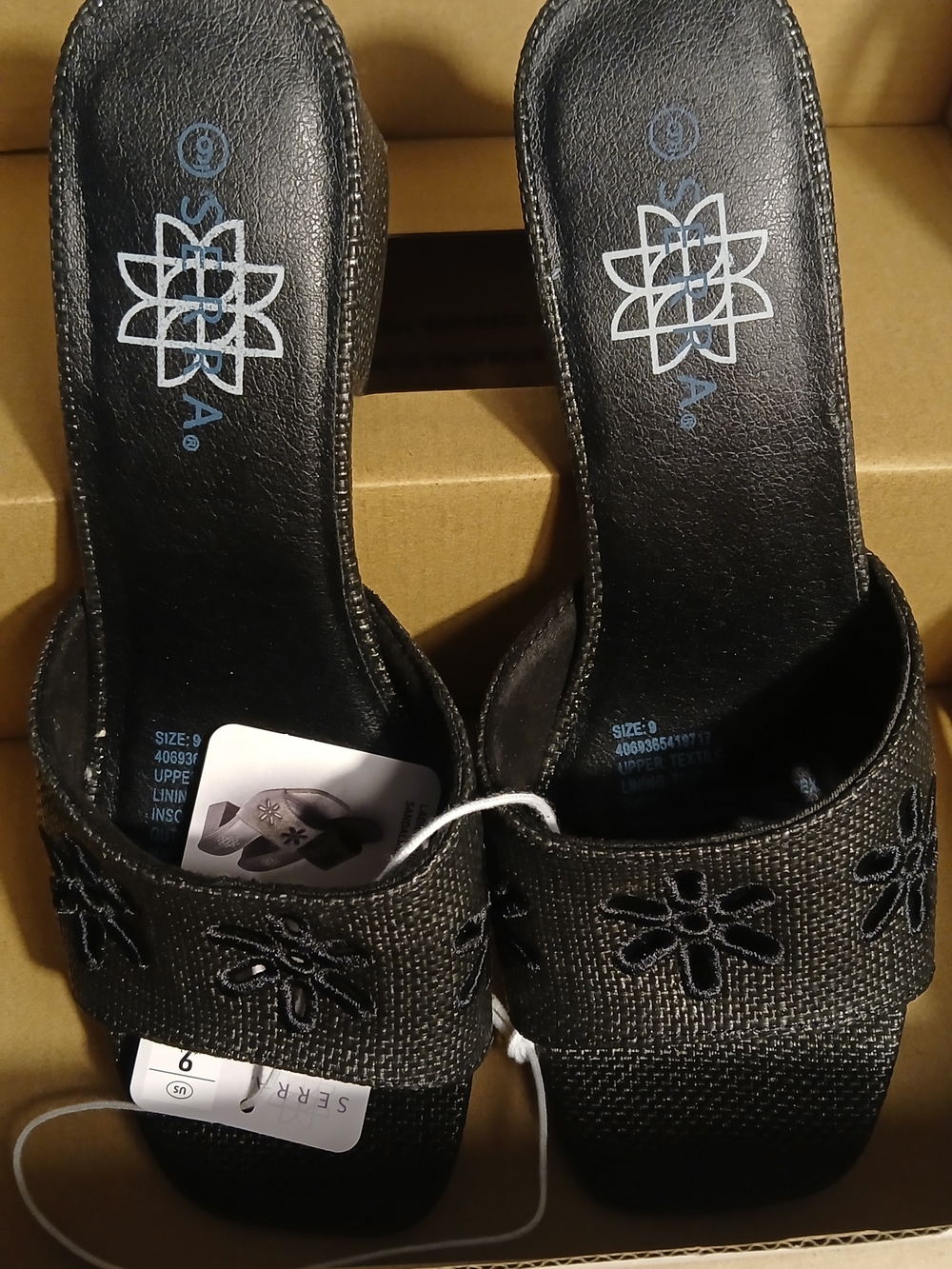 Serra Black Embroidered Slide Mules